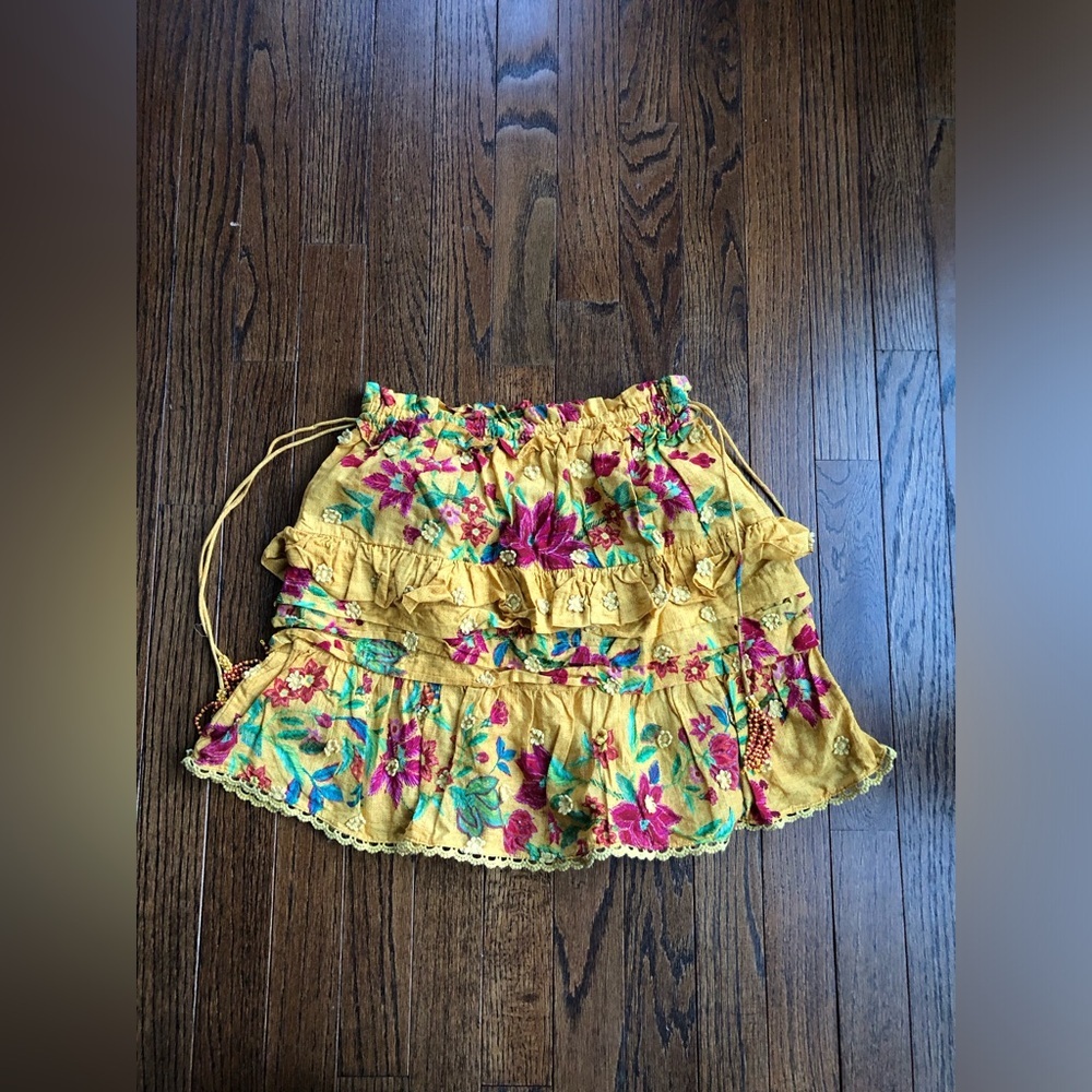 FARM Rio Women’s XS Burnt Yellow "Flower Dream" Tiered Floral Cotton Mini-Skirt - Picture 9 of 9